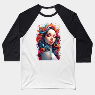 Women with Flowers in Her Hair: Blooming Beauty - Colorful Baseball T-Shirt